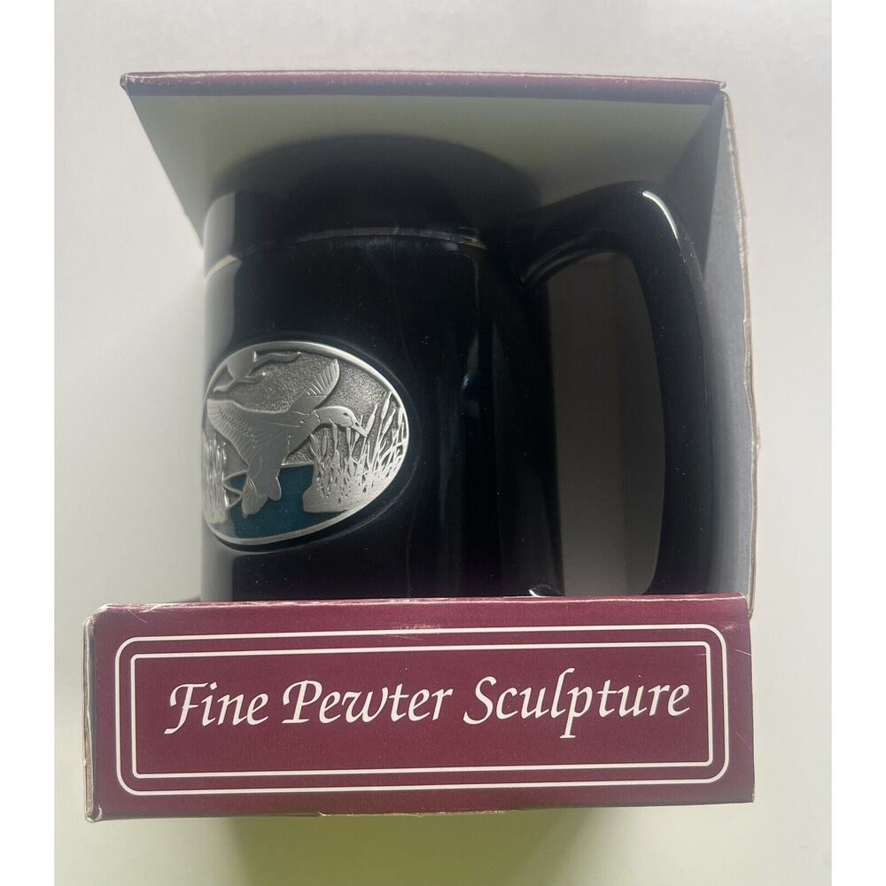 Handcrafted Fine Pewter‎ Emblem Of A Duck On A Coffee Mug New In Box